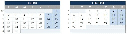 Calendario Excel 2017
